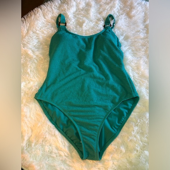 Shade & Shore Turquoise Textured Swimsuit - Picture 3 of 11